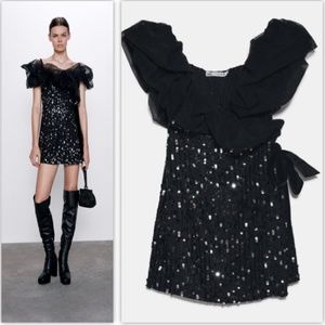 Large Zara Black Combination Sequin Dress NWT